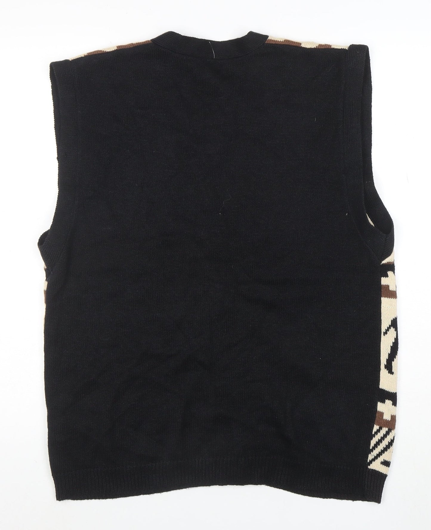 Anthony Mark Hankins Men's Black L Animal Print Sleeveless Cardigan