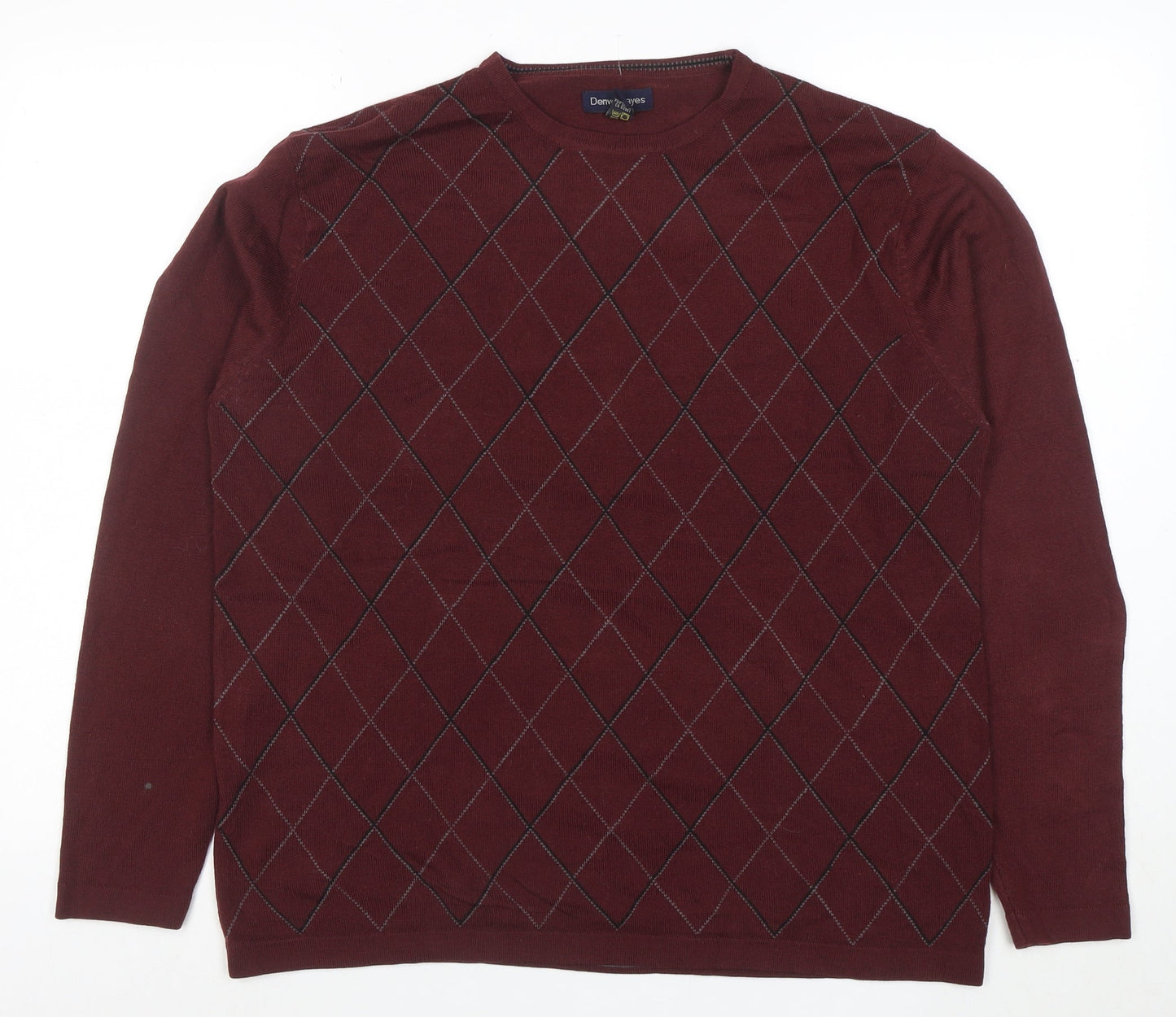 Denver Hayes Men's Brown Argyle Acrylic Crew Neck Jumper Size L