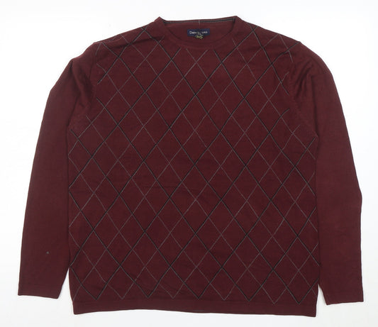 Denver Hayes Men's Brown Argyle Acrylic Crew Neck Jumper Size L