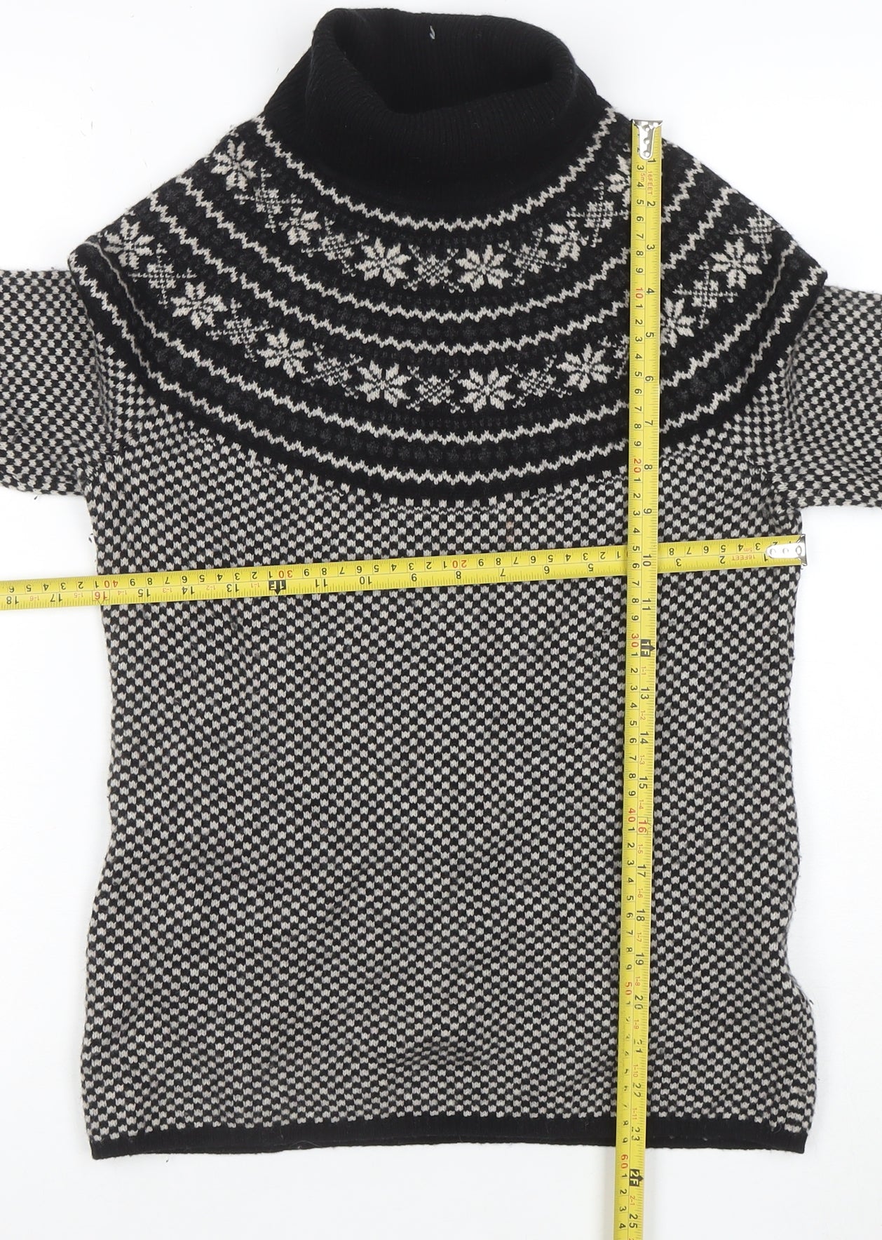 Brooks Brothers Men's Black Fair Isle Wool Roll Neck Jumper XS