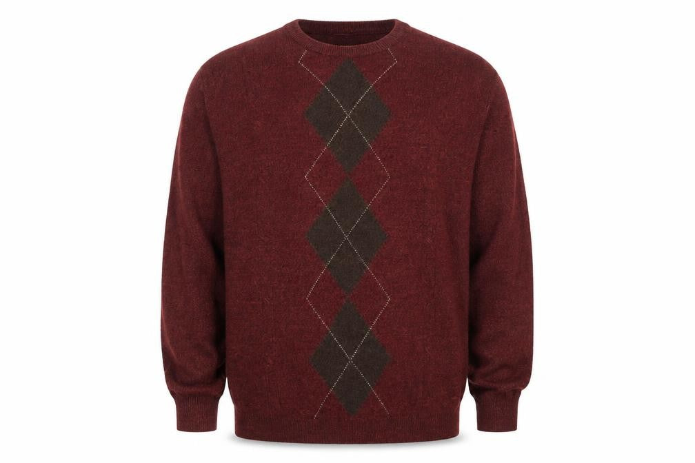 Dockers Men's Brown Argyle Knit Crew Neck Pullover Jumper Size L