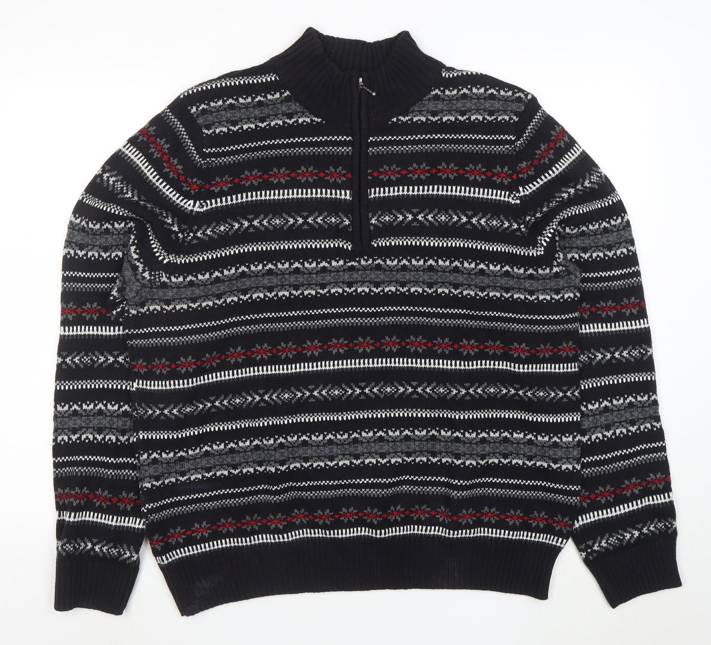 Croftersbarrow Men's Black XL Fair Isle 1/2 Zip Jumper