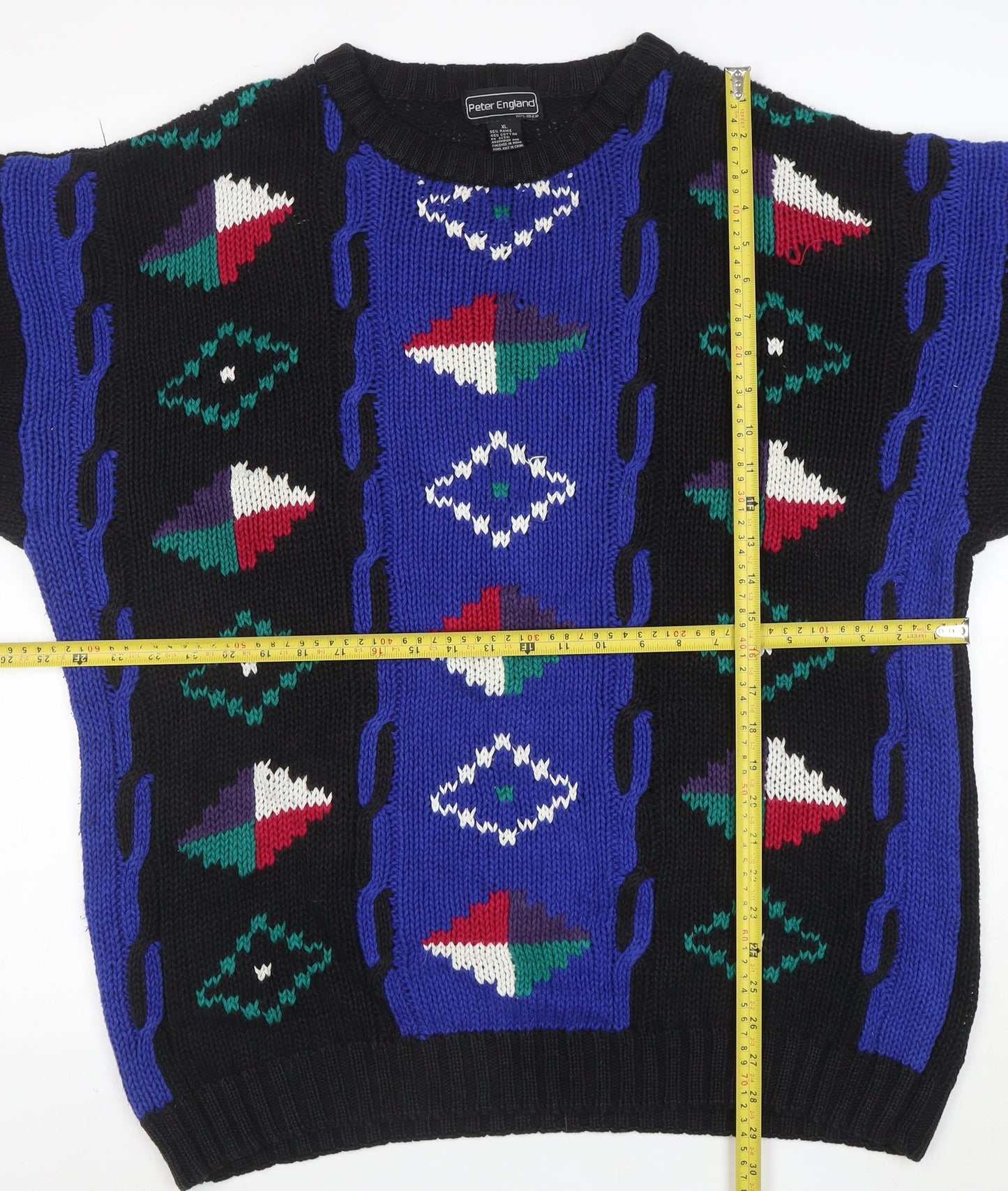Peter England Men's Multicoloured XL Retro Geometric Chunky Knit Jumper