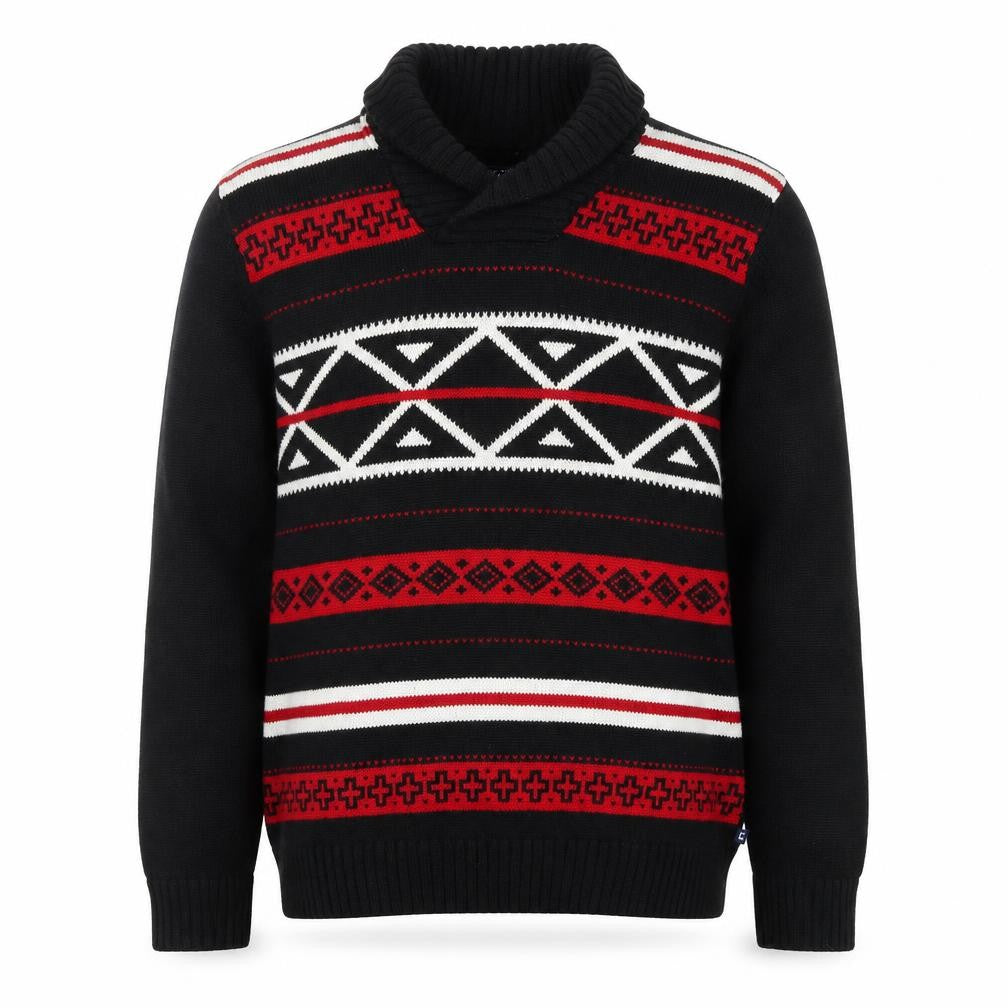 Chaps Men’s Black Roll Neck Geometric Cotton Jumper Size L