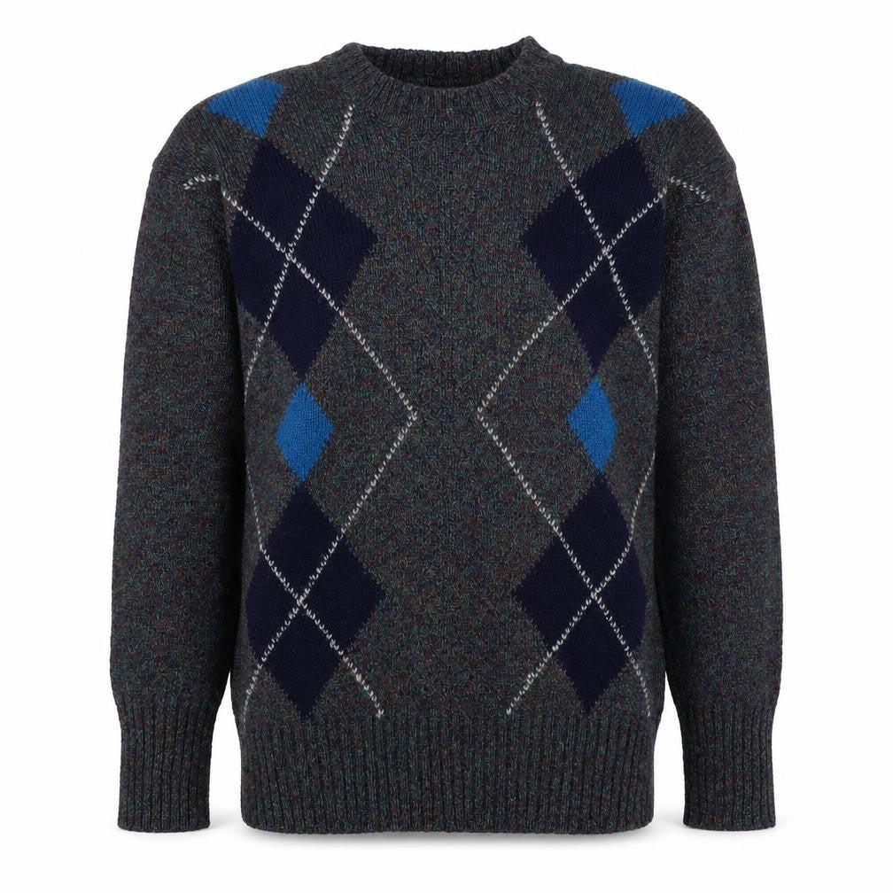 Savile Row Men's Blue Wool Argyle Pullover Jumper M