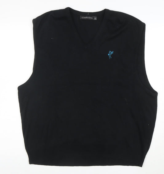 Ashworth Men Black Cotton V-Neck Knit Golf Vest L Classic Fit