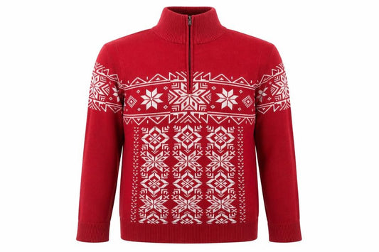 Eddie Bauer Men's Red Fair Isle 1/2 Zip Cotton Winter Jumper XL