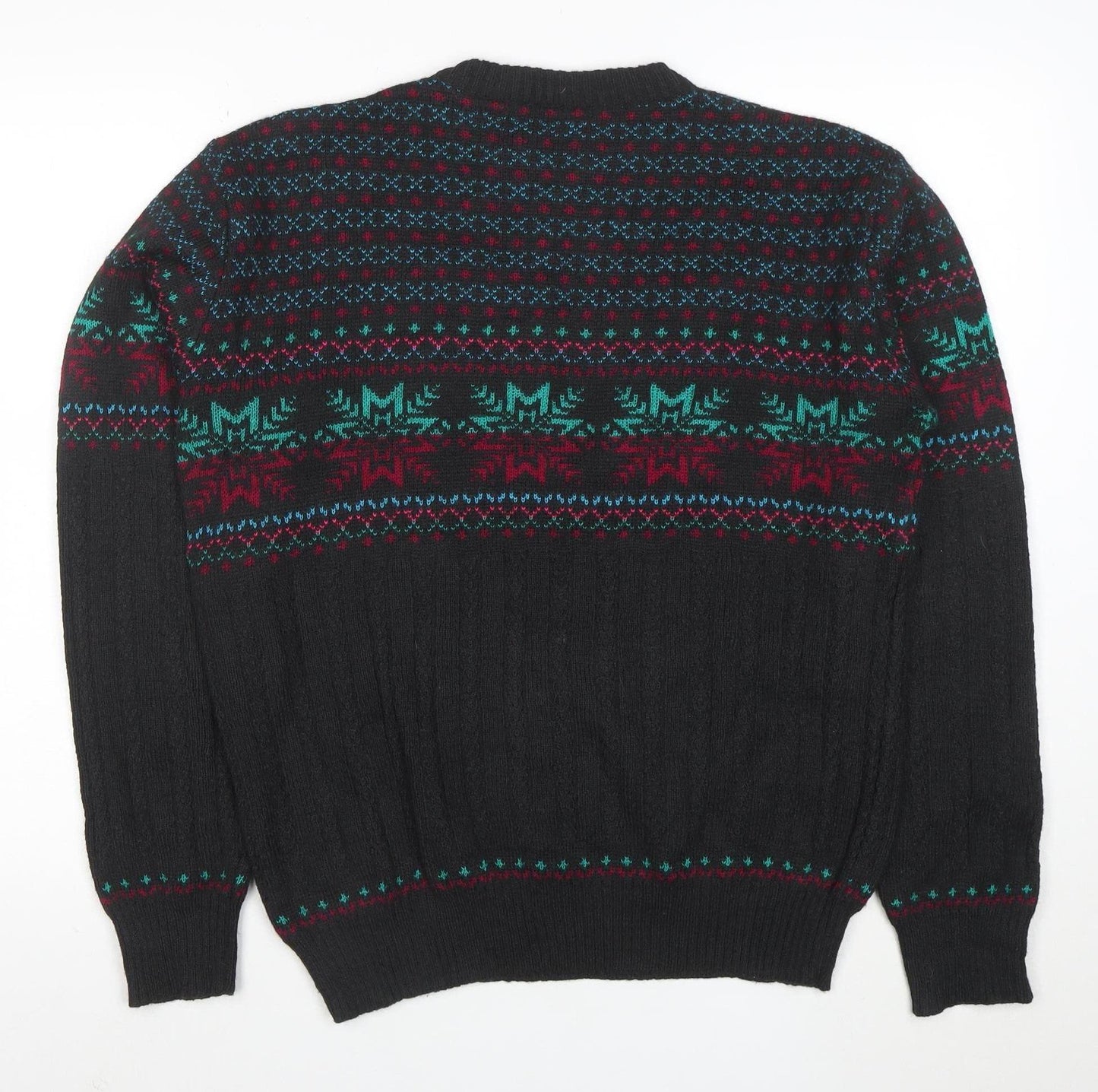 Rob Winter Men's Black Fair Isle Knit Jumper M Acrylic 90s Style