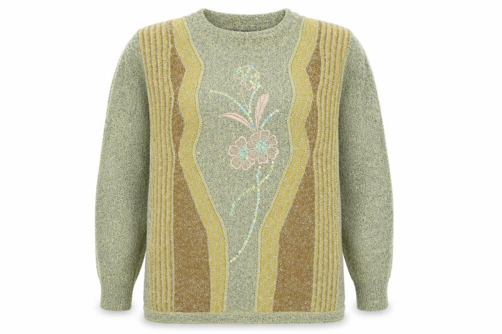 Mode de Paris Women’s Beige Sequin Floral Wool Blend Pullover Jumper M