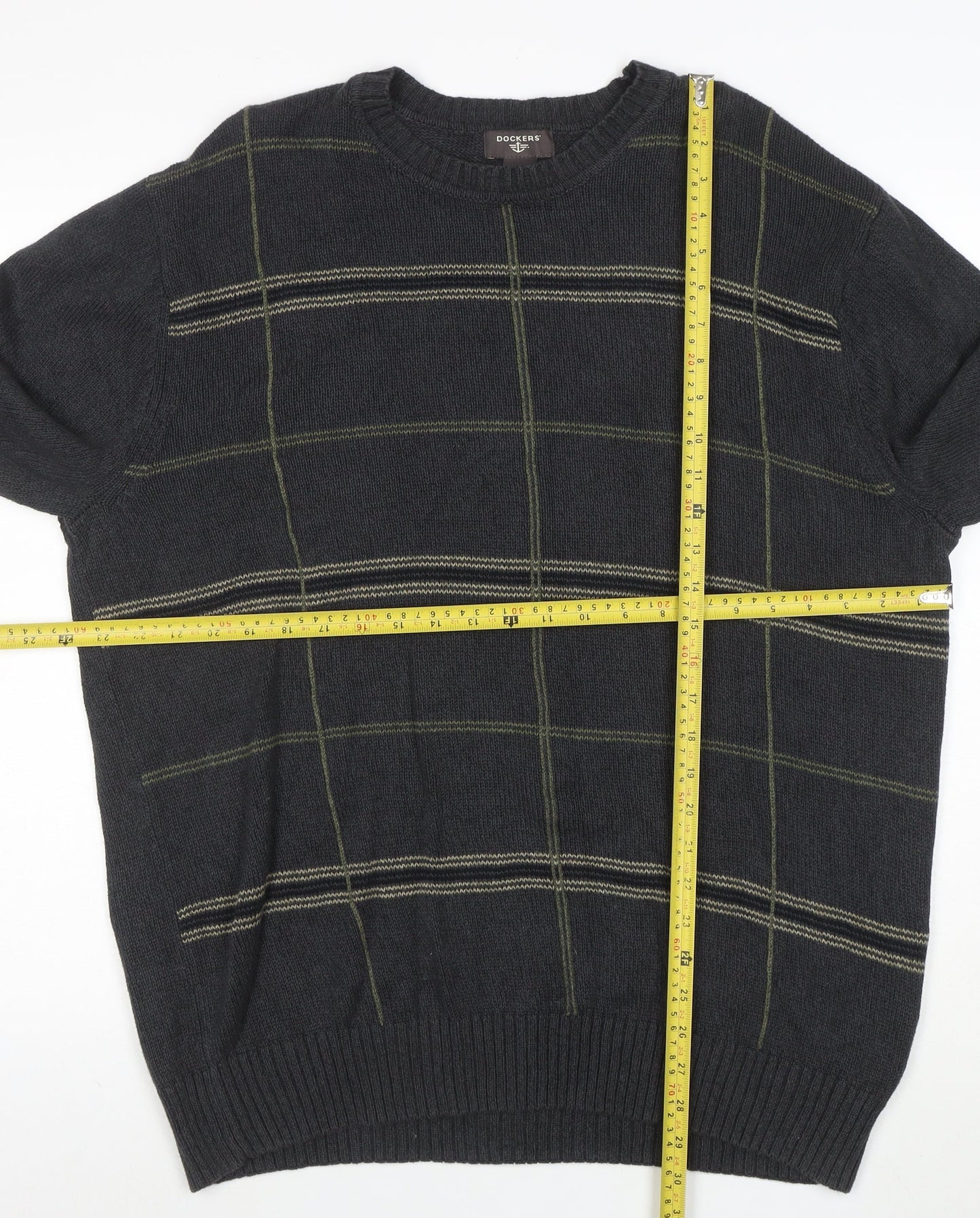 Dockers Men’s Grey Check Cotton Crew Neck Jumper XL