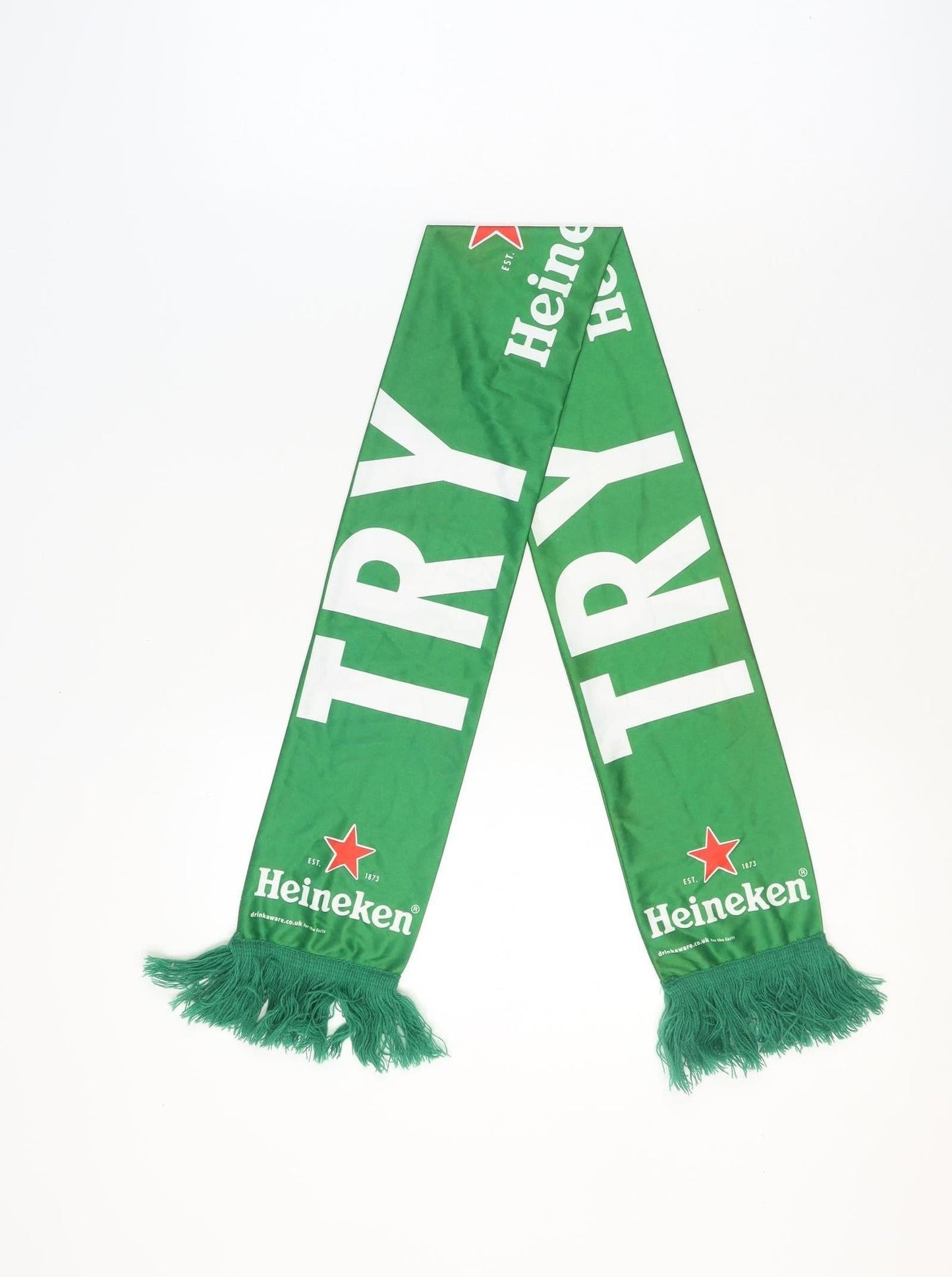 Heineken Green Men's Fringed Rectangle Scarf with Logo Print