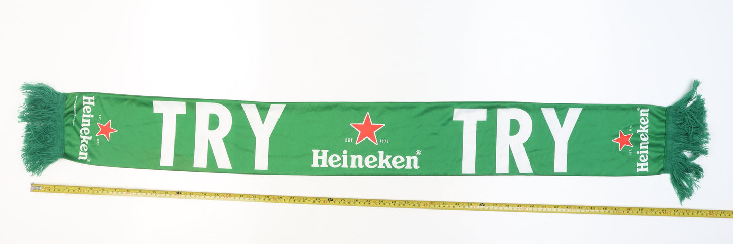 Heineken Green Men's Fringed Rectangle Scarf with Logo Print
