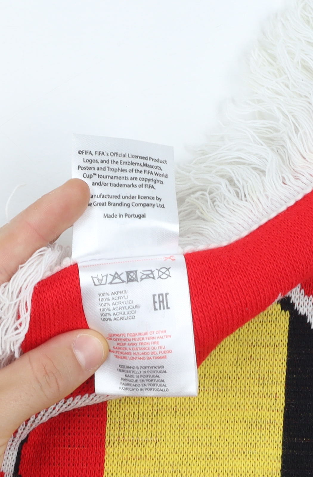 FIFA World Cup Belgium Red Acrylic Men's Rectangle Scarf with Fringe