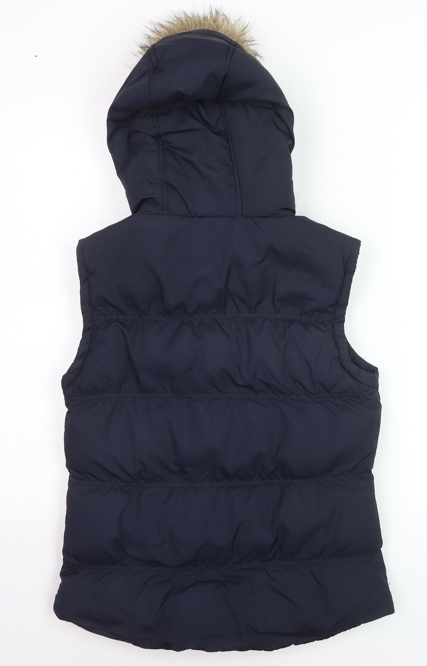 Denim Co. Women’s Blue Hooded Faux Fur Trim Padded Waistcoat Size 8