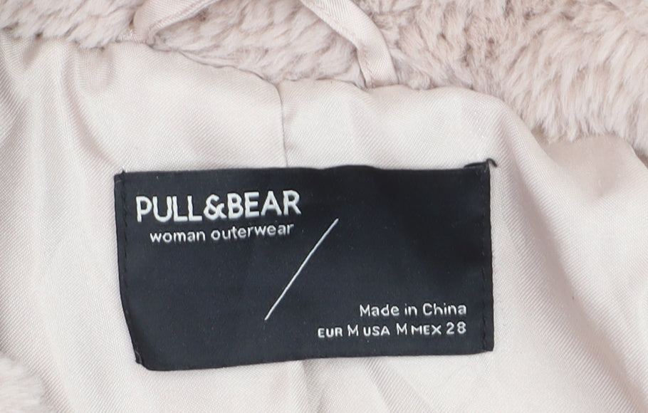 Pull & Bear Women Beige Faux Fur Zip Short Jacket Size 12