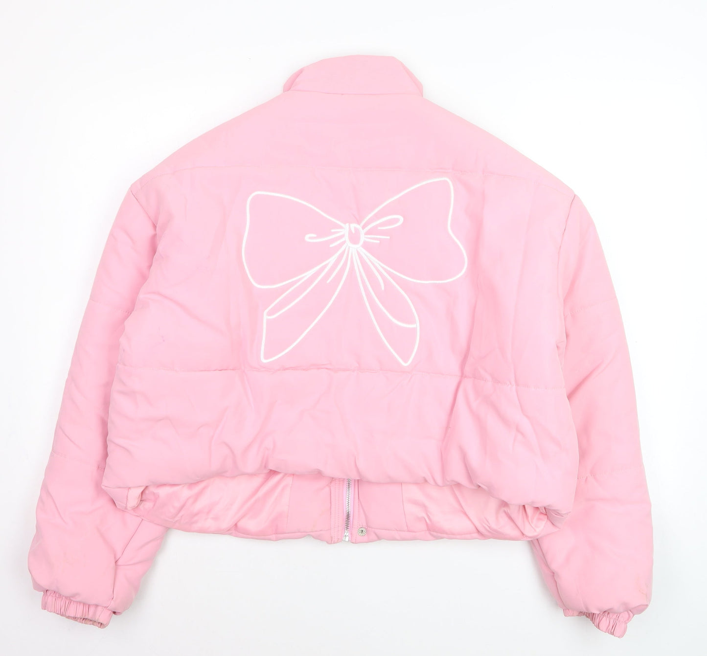 PrettyLittleThing Women's Pink Cropped Puffer Jacket Size 12
