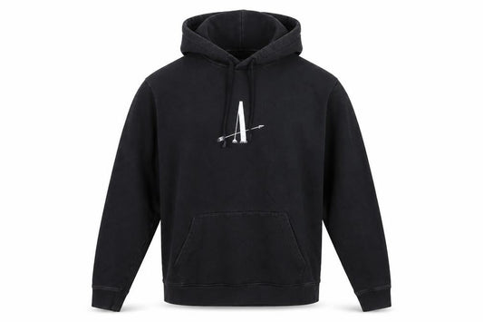 AllSaints Men Black Medium Pullover Hoodie Graphic Cotton