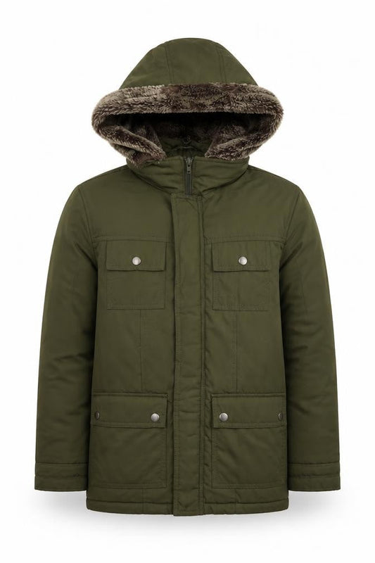 Gap Kids Boys Green Faux Fur Hooded Parka Coat L Winter Warm