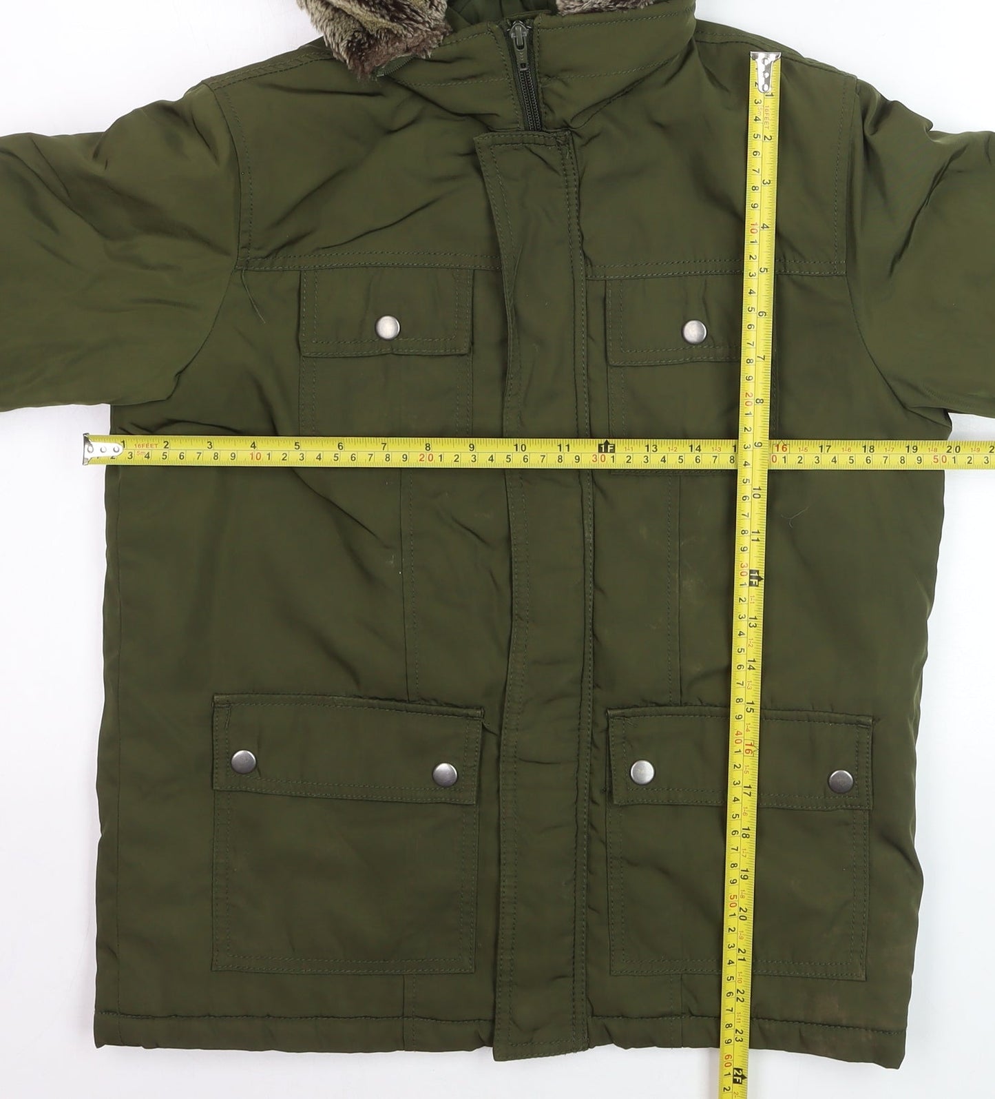 Gap Kids Boys Green Faux Fur Hooded Parka Coat L Winter Warm