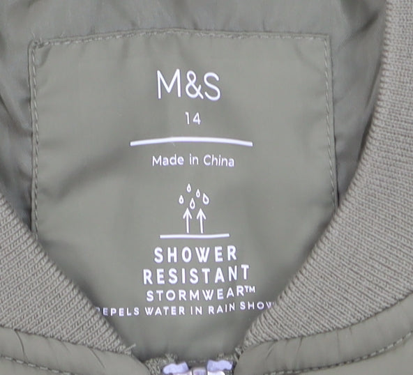 Marks and Spencer Women’s Green Shower Resistant Bomber Jacket Size 14