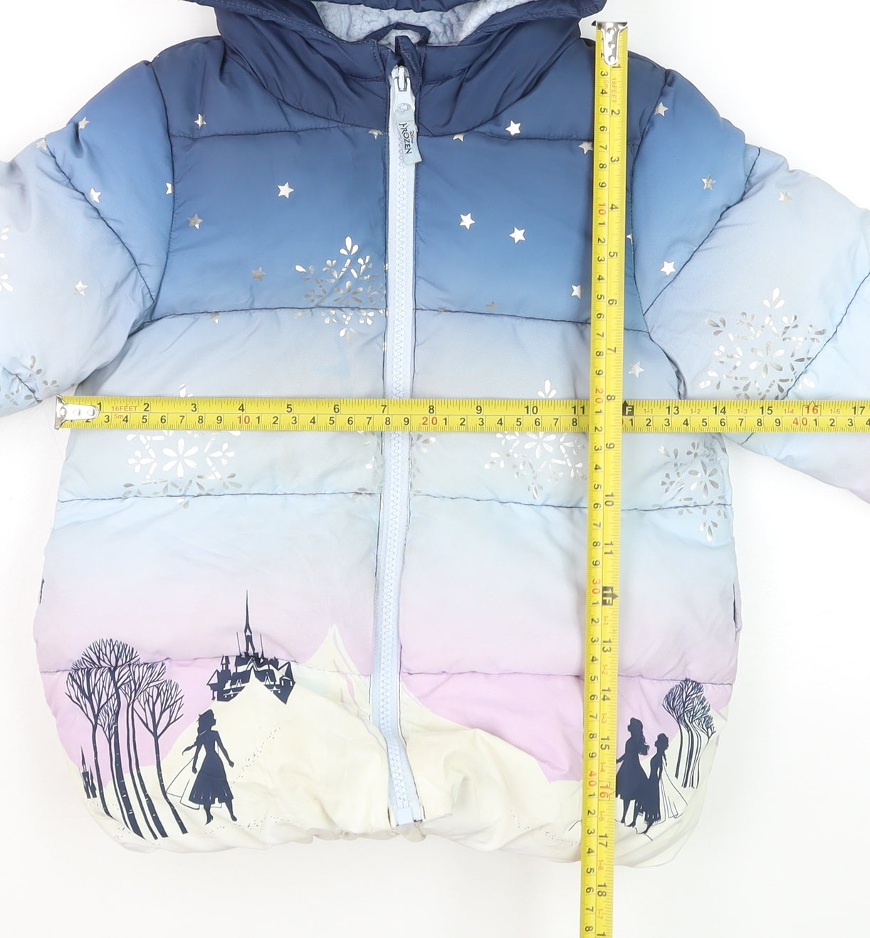 Marks and Spencer Girls Blue Frozen Puffer Jacket 2-3 Years Hooded Winter Coat