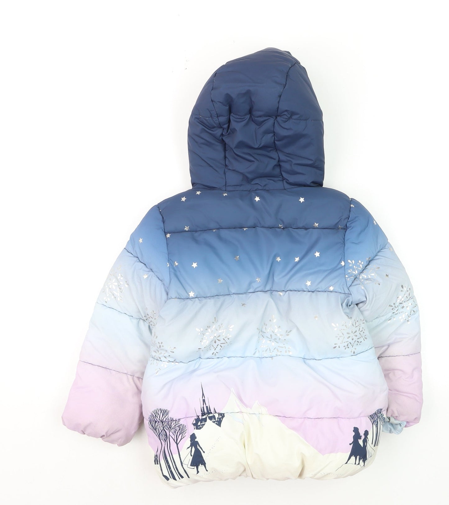 Marks and Spencer Girls Blue Frozen Puffer Jacket 2-3 Years Hooded Winter Coat