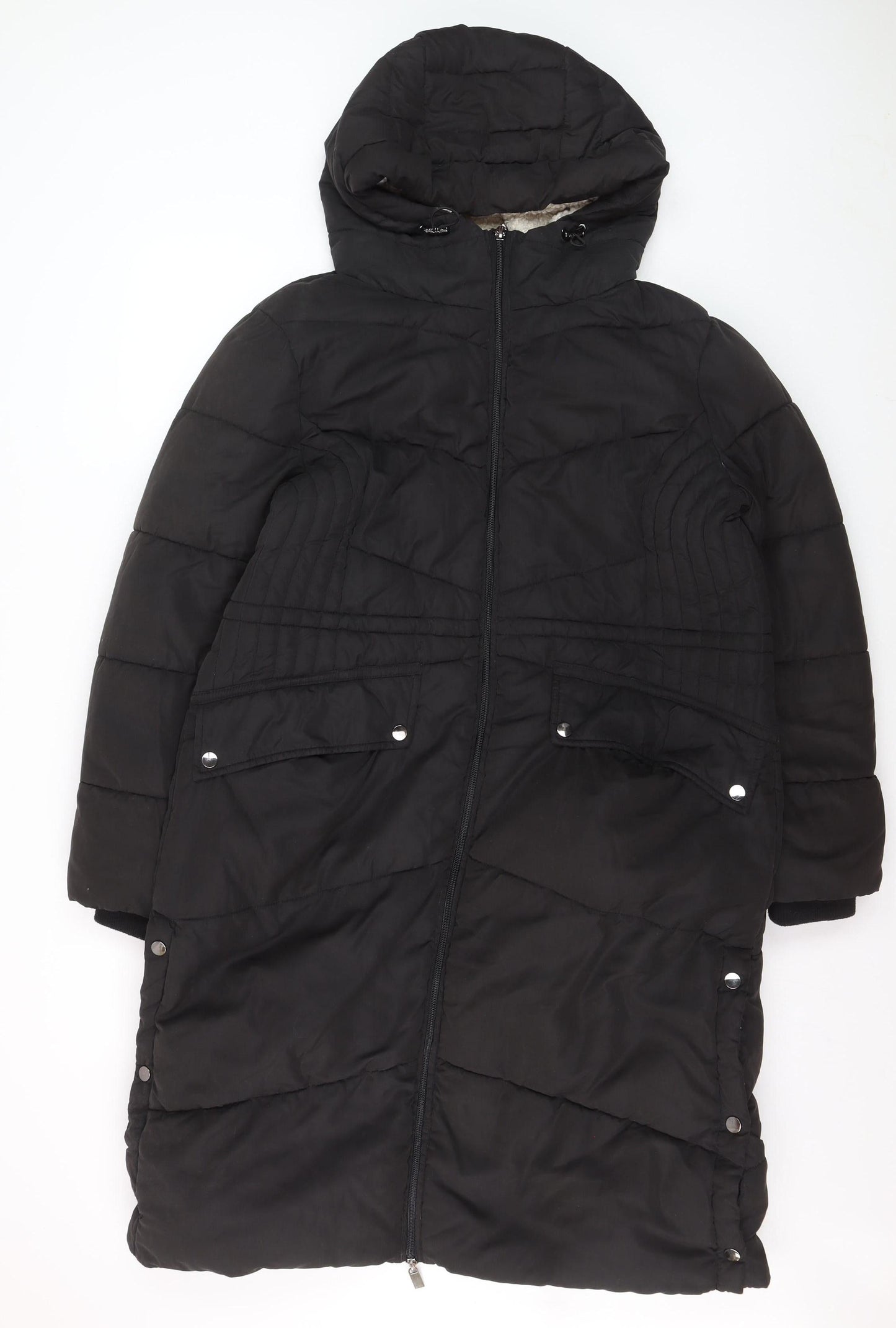 Wallis Women's Black Long Puffer Coat M Hooded Winter Jacket