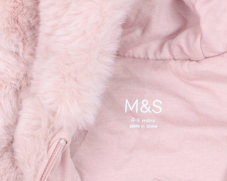 Marks and Spencer Pink Faux Fur Hooded Snowsuit 0-3 Months Baby Winter Outfit