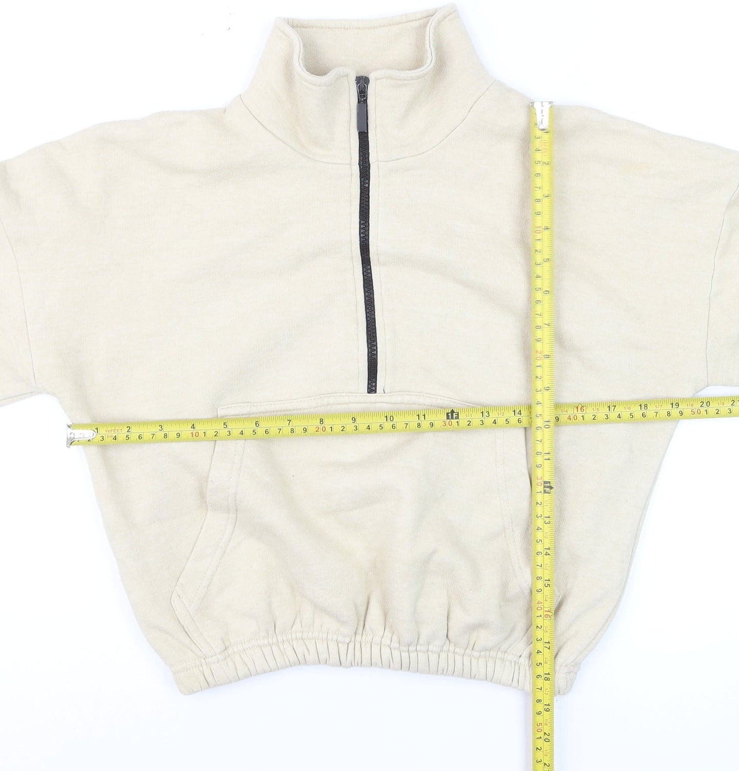 PrettyLittleThing Women Beige 1/4 Zip Pullover Sweatshirt Size S