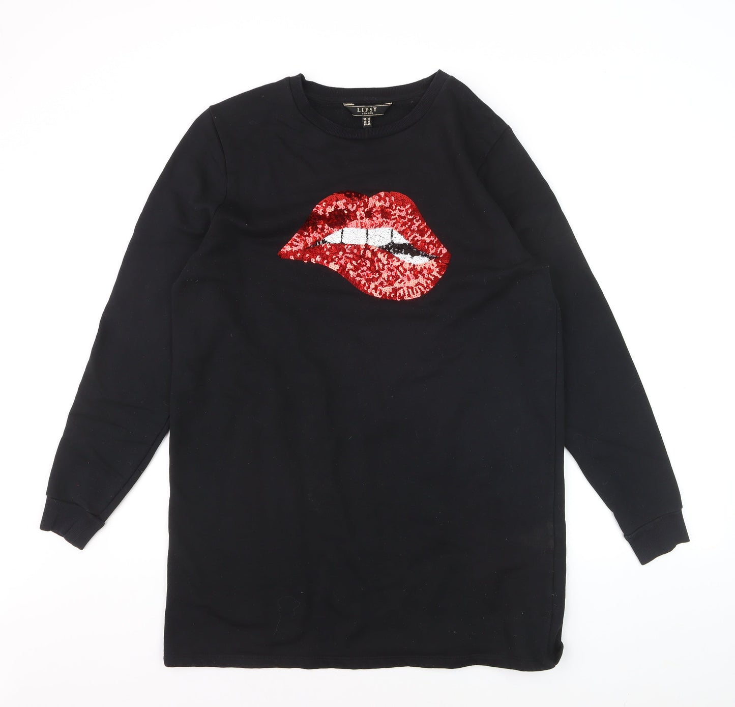 Lipsy Women Black Sequin Lips Sweatshirt UK 14