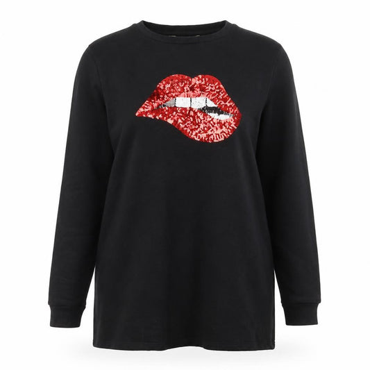 Lipsy Women Black Sequin Lips Sweatshirt UK 14
