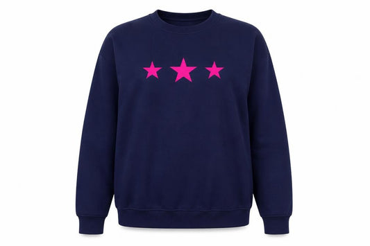 Betty Bramble Womens Navy Sweatshirt XXL Pink Star Print Crew Neck
