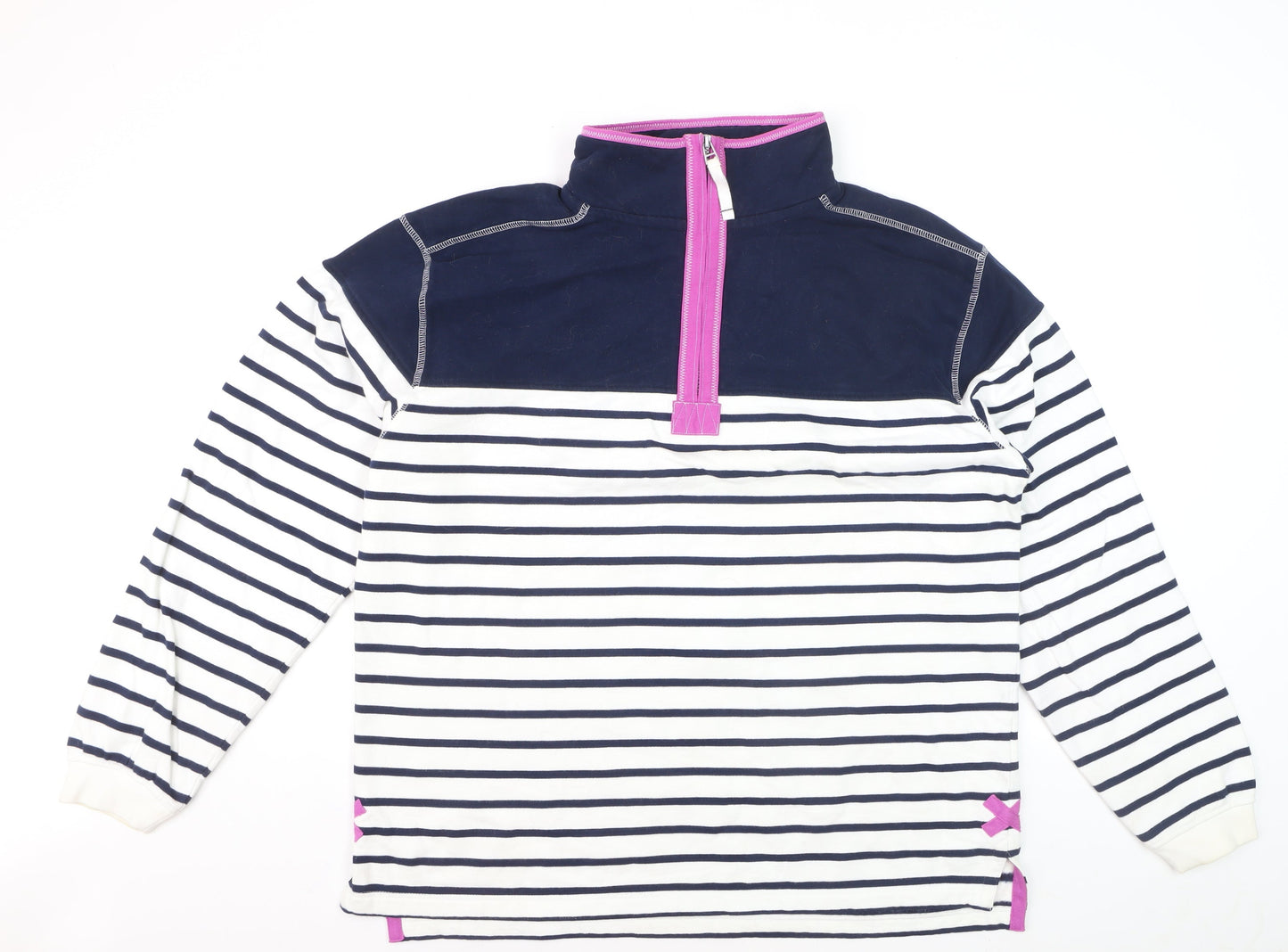 Lazy Jacks Women Navy White Striped 1/4 Zip Pullover Sweatshirt XL