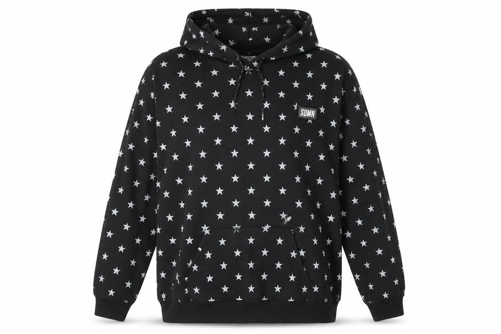 SDMN Womens Black Star Print Pullover Hoodie XXL Cotton Blend