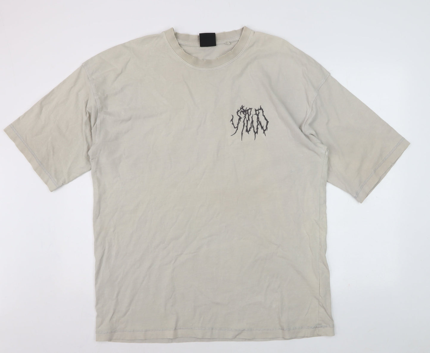 SVD Men Beige Graphic Print Cotton Crew Neck T-Shirt Size L