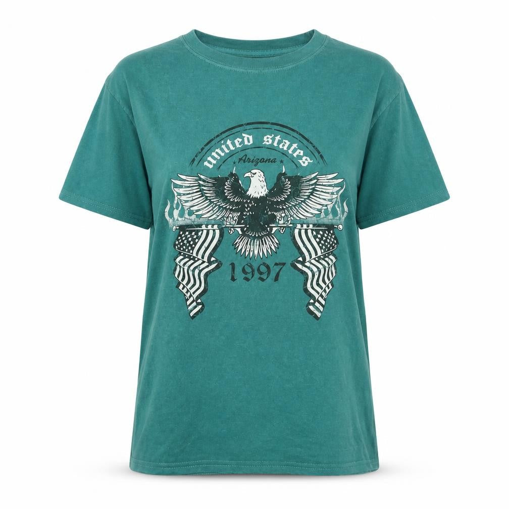 PRETTYLITTLETHING Women's Green USA Graphic T-Shirt Size M
