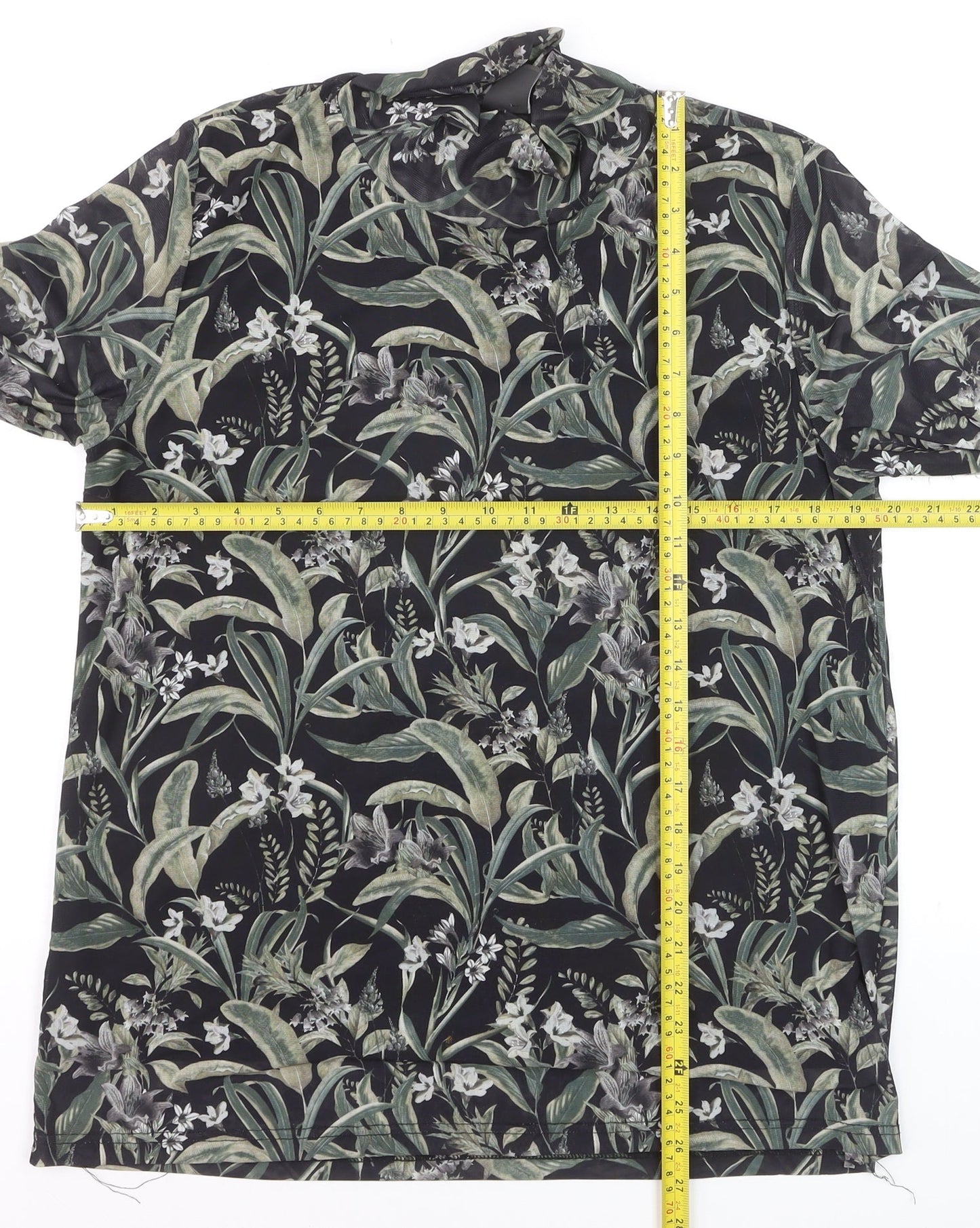 ICHI Women’s Black Floral Long Sleeve Tunic Blouse Size L