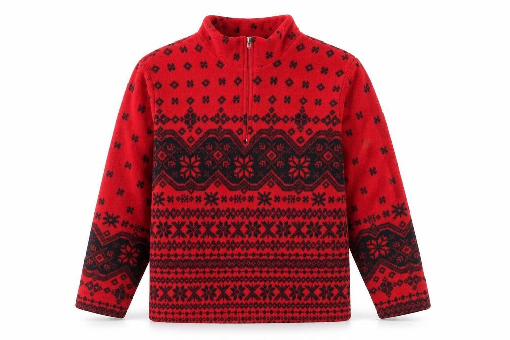Coldwater Creek Unisex Red Fair Isle Fleece 1/4 Zip Sweatshirt 2XL