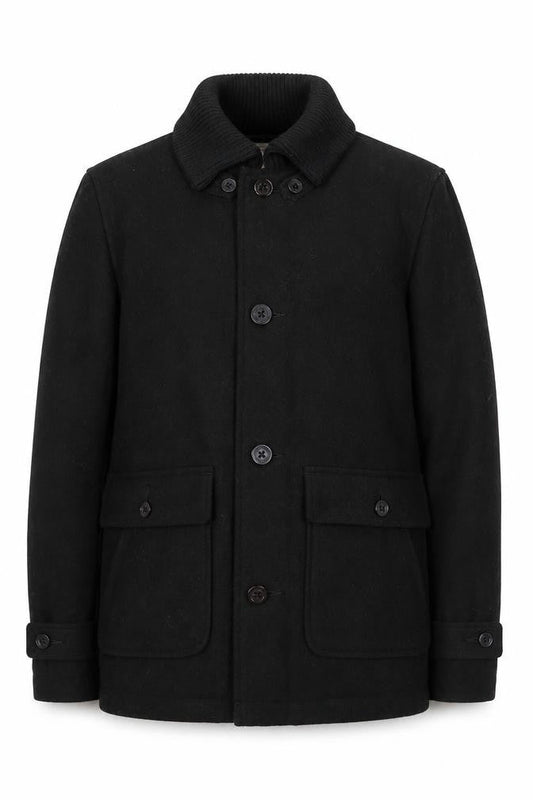 Universal Garments Men Black Wool Bomber Jacket M Mid-Length