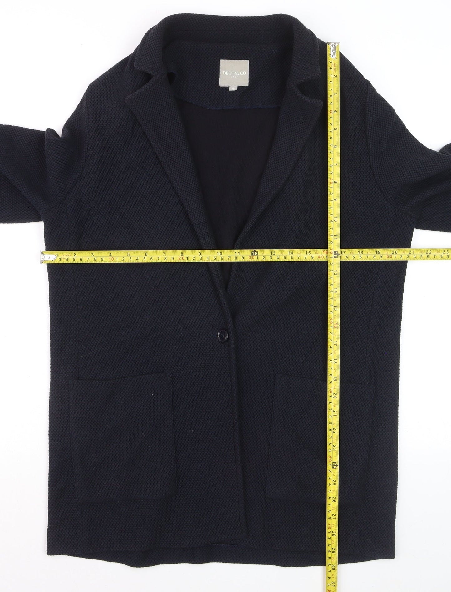 Betty & Co Women's Blue Cotton Blend Mid-Length Blazer M