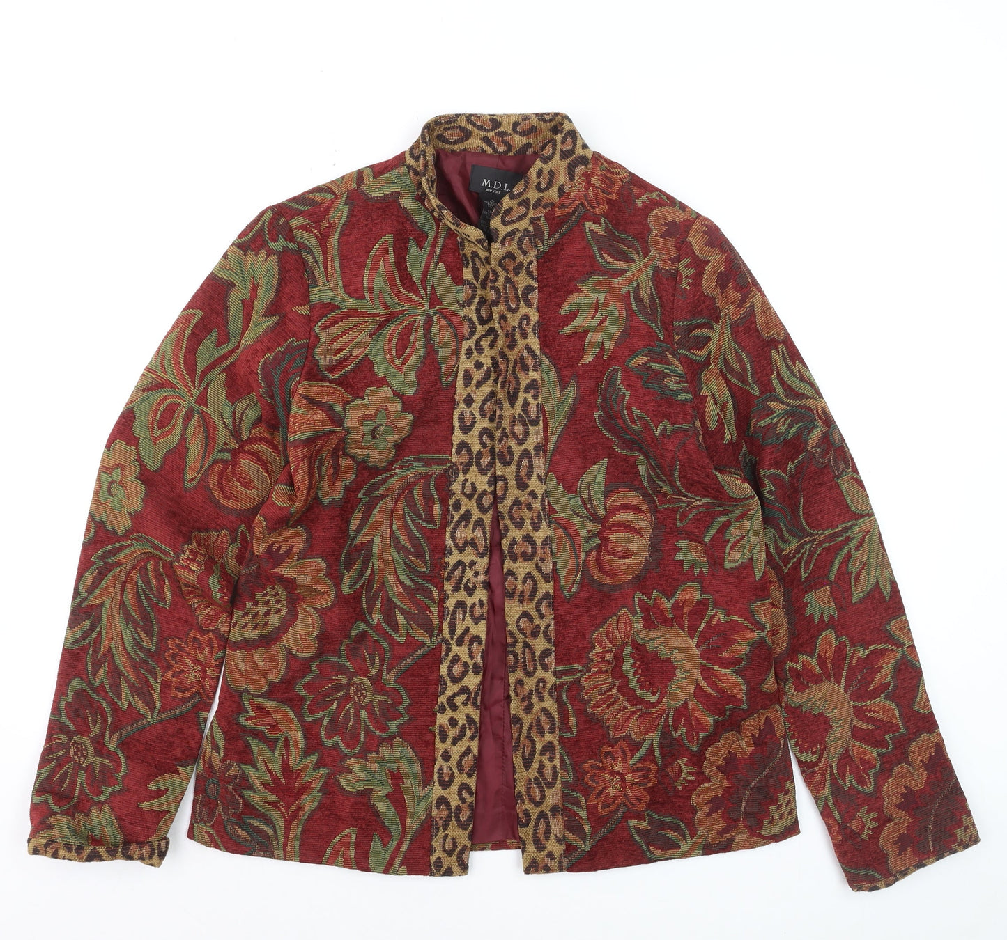 MDL New York Women Red Floral Brocade Jacket Size S Classic Fit