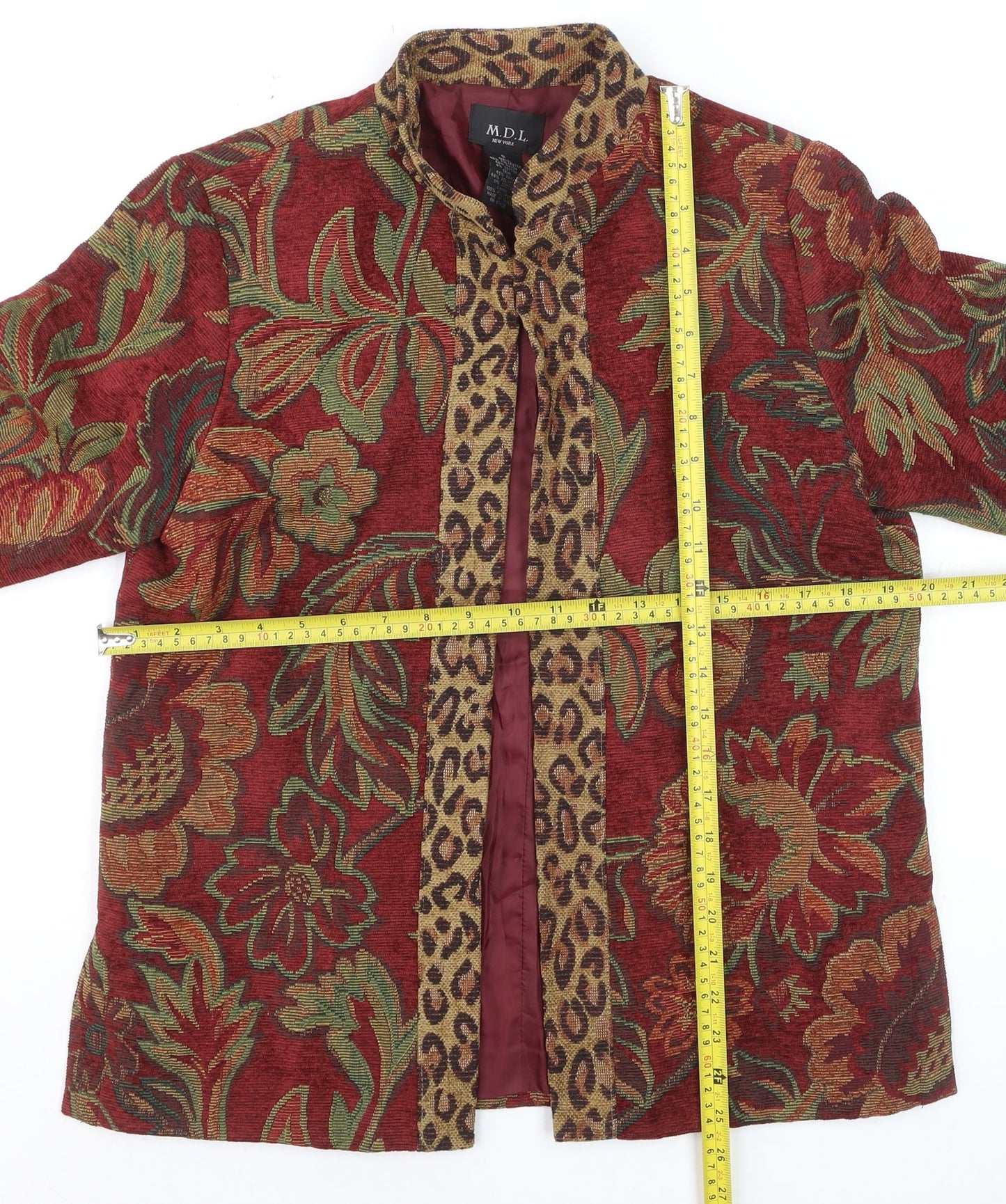 MDL New York Women Red Floral Brocade Jacket Size S Classic Fit