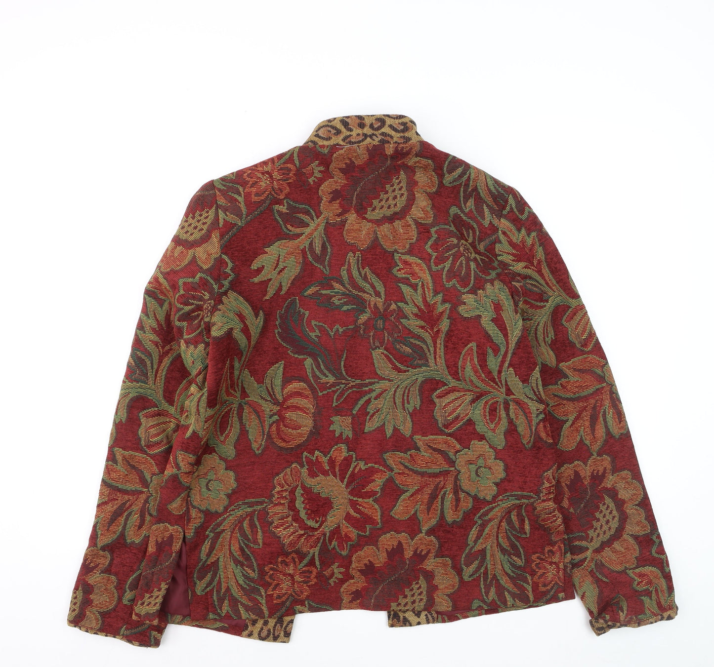 MDL New York Women Red Floral Brocade Jacket Size S Classic Fit