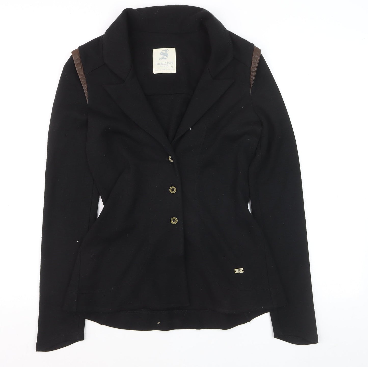 Scaline London Women's Black Wool Blend Tailored Three-Button Blazer M