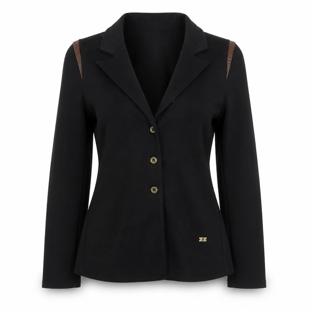Scaline London Women's Black Wool Blend Tailored Three-Button Blazer M