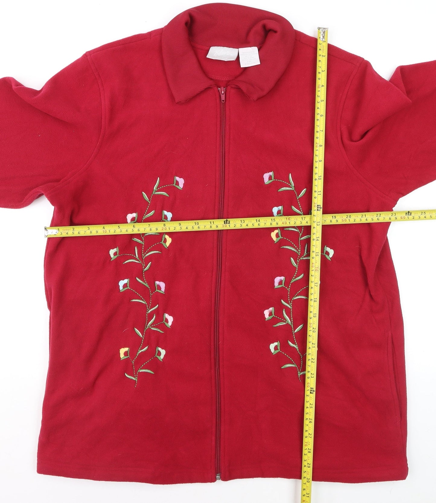 Blair Women's Red Embroidered Fleece Zip Jacket Size L