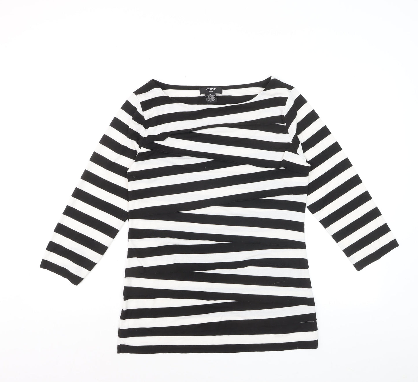 Verve Ami Women's Black & White Striped Boat Neck 3/4 Sleeve Top Size M