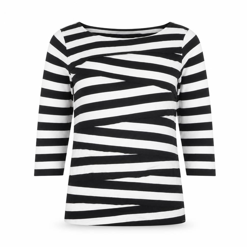 Verve Ami Women's Black & White Striped Boat Neck 3/4 Sleeve Top Size M