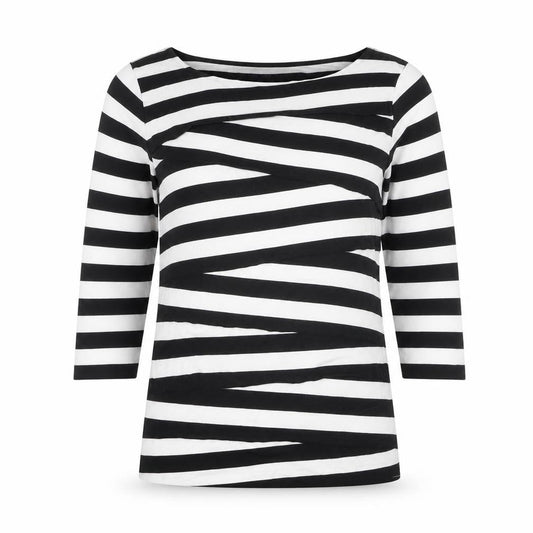 Verve Ami Women's Black & White Striped Boat Neck 3/4 Sleeve Top Size M