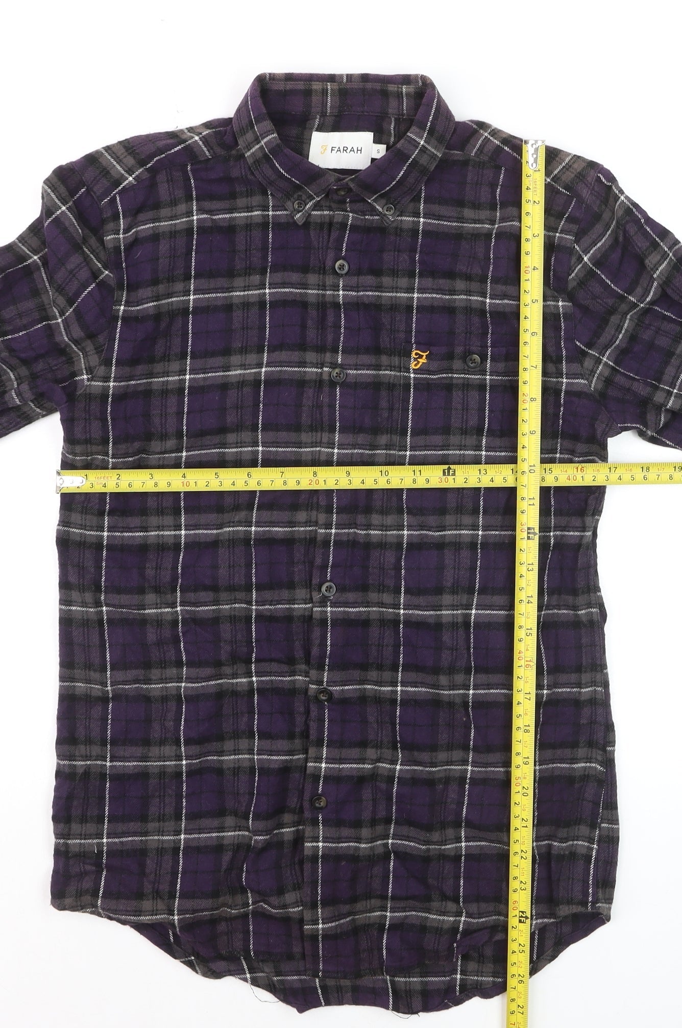 Farah Men's Purple Check Slim Fit Long Sleeve Cotton Shirt Size S